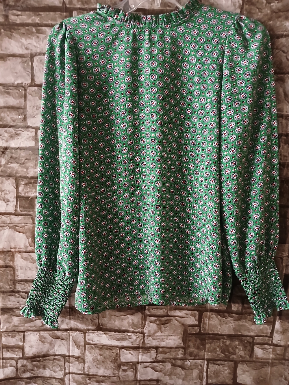 Maison d' Amelie Green Long Sleeve Smocked Neck Dress